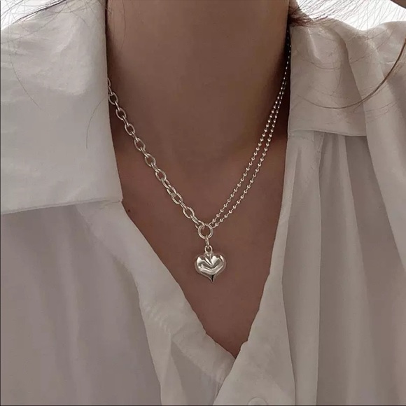 💎NEW 925 Sterling Silver Asymmetrical Chain Heart Necklace - Picture 2 of 8